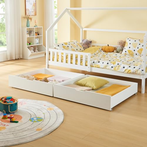 [en.casa] Unterbettkommode Ydre 2er Set Unterbett Aufbewahrungsbox 97,5 x 92 x 22 cm Bettkasten Holz Bettschublade auf Rollen Weiß von [en.casa]