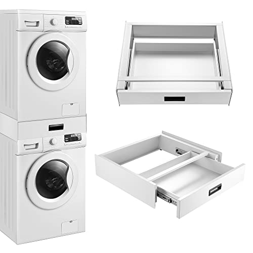 [en.casa] Verbindungsrahmen für Waschmaschine/Trockner Zwischenbaurahmen mit ausziehbarer Schublade aus Stahl Universell für alle Marken mit Breite von 60cm Weiß von [en.casa]