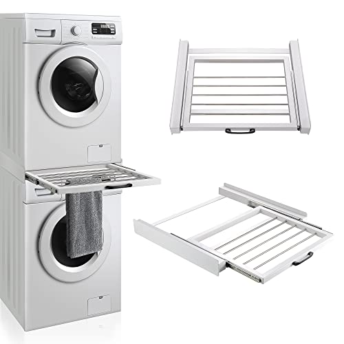 [en.casa] Verbindungsrahmen für Waschmaschine/Trockner Zwischenbaurahmen mit ausziehbarer Handtuchhalter aus Stahl Universell für alle Marken mit Breite von 60cm Weiß von [en.casa]