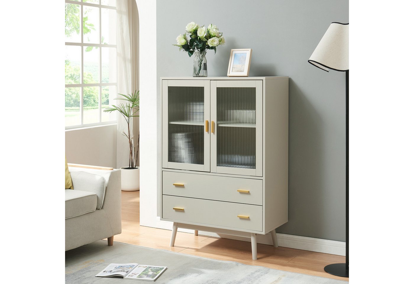 en.casa Vitrine »Susa« mit 2 Türen und 2 Schubladen 120 x 80 x 40 cm Beige en.casa Vitrine »Susa« mit 2 Türen und 2 Schubladen 120 x 80 x 40 cm Beige von en.casa