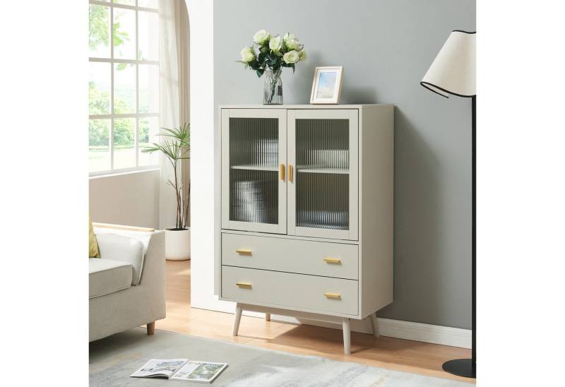 en.casa Vitrine »Susa« mit 2 Türen und 2 Schubladen 120 x 80 x 40 cm Beige en.casa Vitrine »Susa« mit 2 Türen und 2 Schubladen 120 x 80 x 40 cm Beige von en.casa