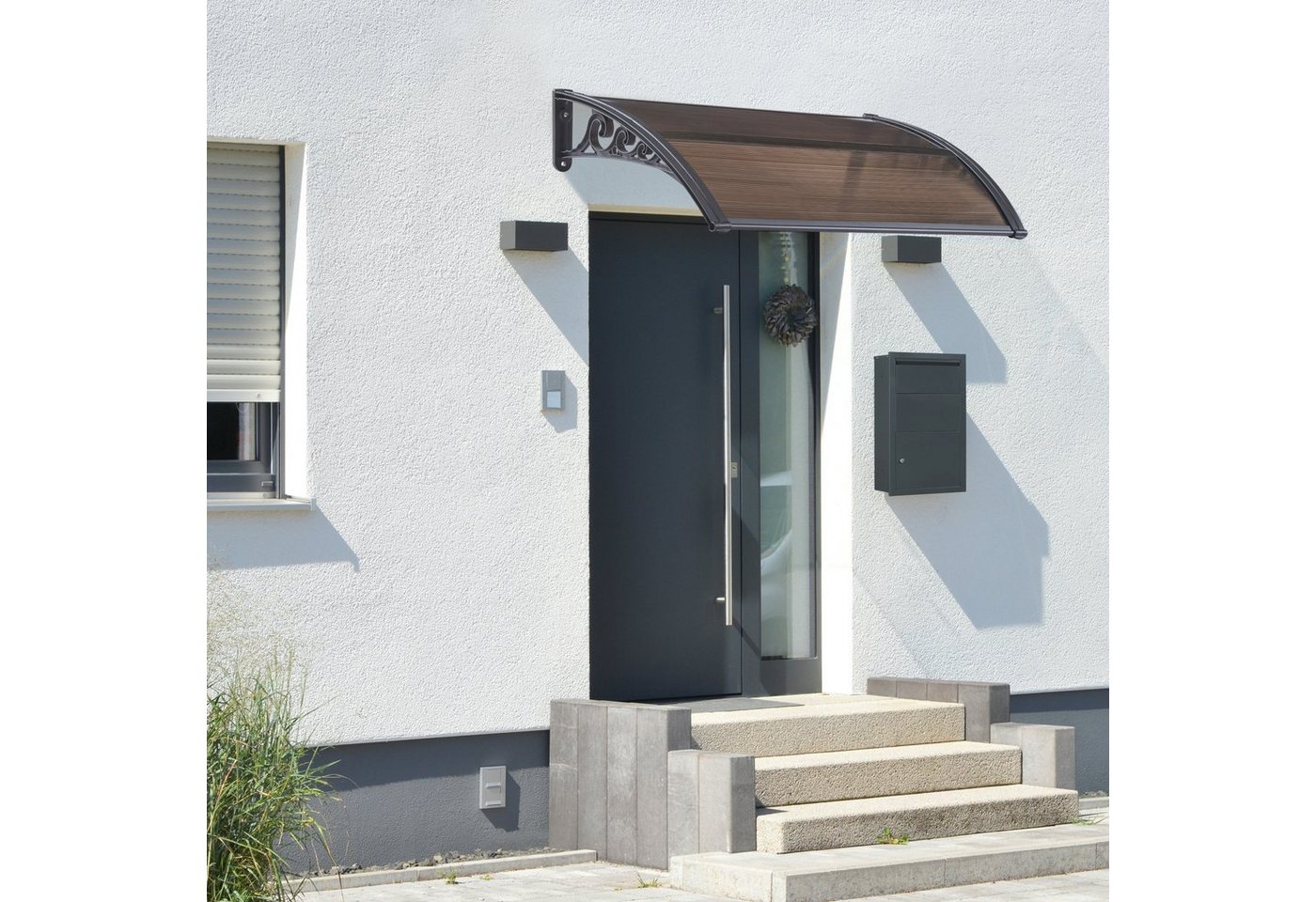 en.casa Vordach, »Mellerud« Überdachung 100 x 100 cm Schwarz/Braun von en.casa