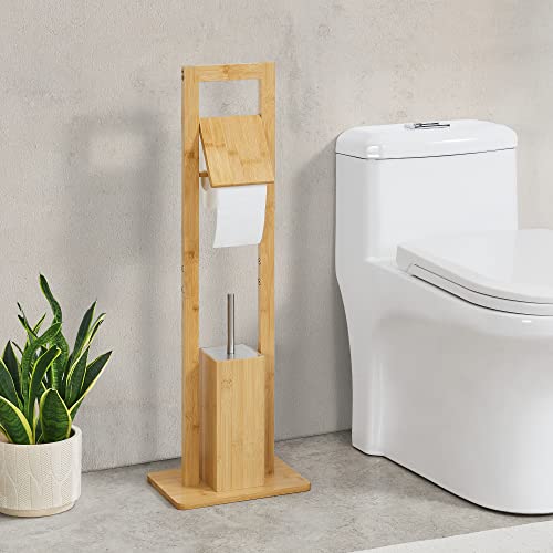 [en.casa] WC Garnitur Västerås Toilettenpapierhalter stehend mit Klobürste Klopapierhalter Bambus Toilettenbürstengarnitur Klopapierständer Badezimmer von [en.casa]