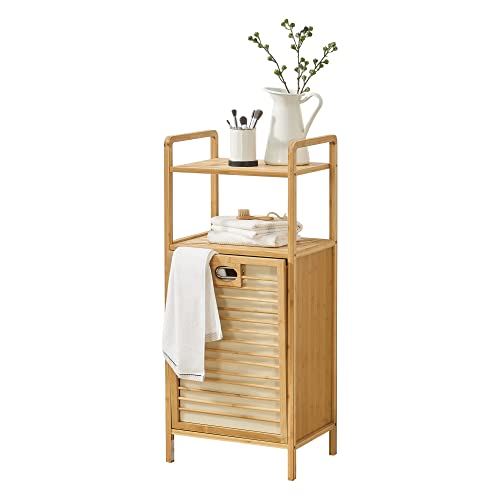 [en.casa] Wäscheregal Rendalen Bambus 40x30x95 cm Badregal Wäschesammler Wäschebox herausnehmbare Wäschetasche Vlies faltbar klappbar von [en.casa]