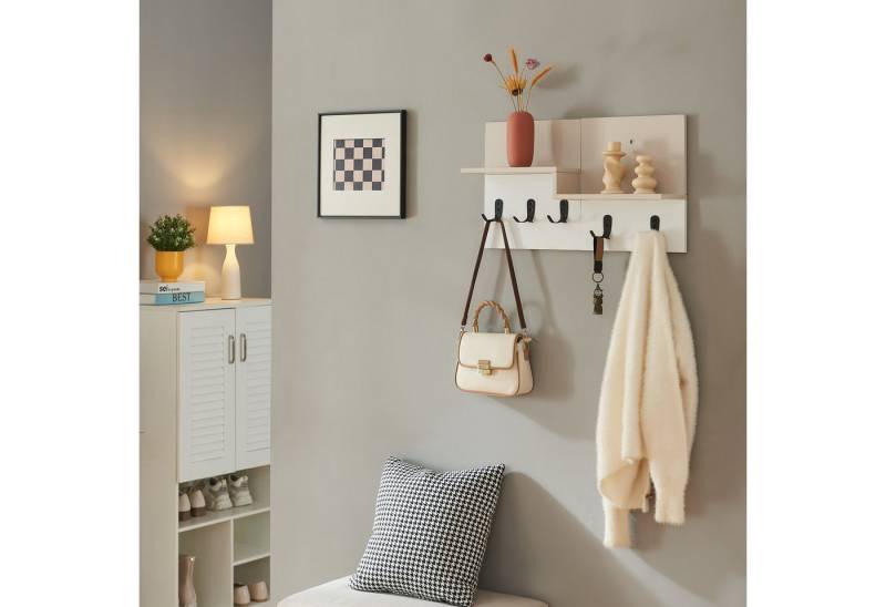 en.casa Wandgarderobe, »Botaruvn« mit 2 Ablagen 34 x 59 x 13 cm Beige / Weiß von en.casa