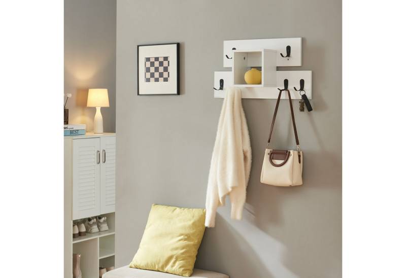 en.casa Wandgarderobe, »Vänd« mit Ablagefach 6 Doppel-Haken 32 x 60 x 14 cm Weiß von en.casa