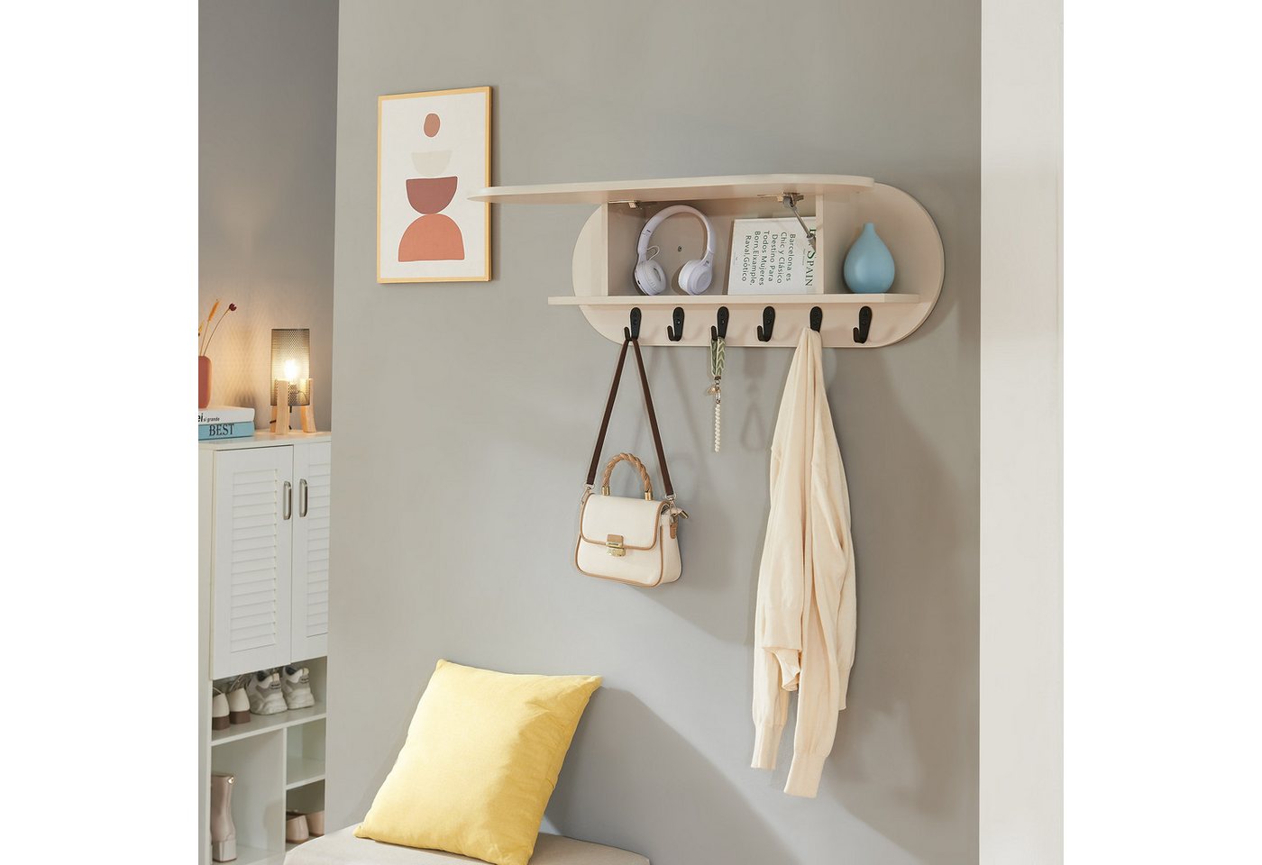 en.casa Wandgarderobe, »Vilkön« mit Ablagefach 6 Haken 80x16x30 cm Beige en.casa Wandgarderobe, »Vilkön« mit Ablagefach 6 Haken 80x16x30 cm Beige von en.casa