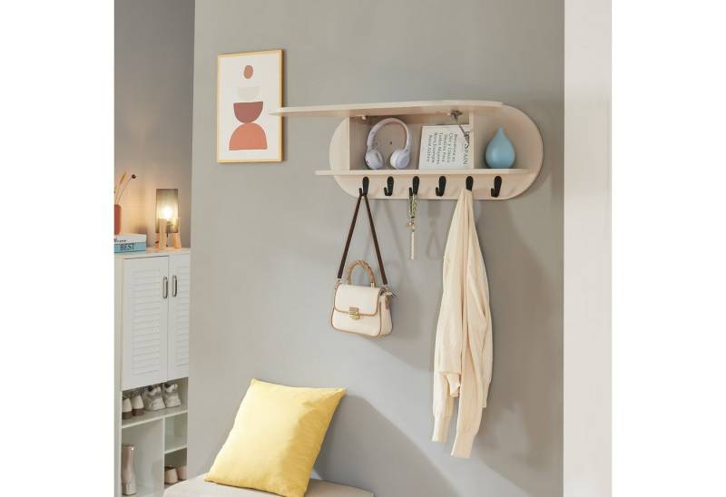 en.casa Wandgarderobe, »Vilkön« mit Ablagefach 6 Haken 80x16x30 cm Beige en.casa Wandgarderobe, »Vilkön« mit Ablagefach 6 Haken 80x16x30 cm Beige von en.casa