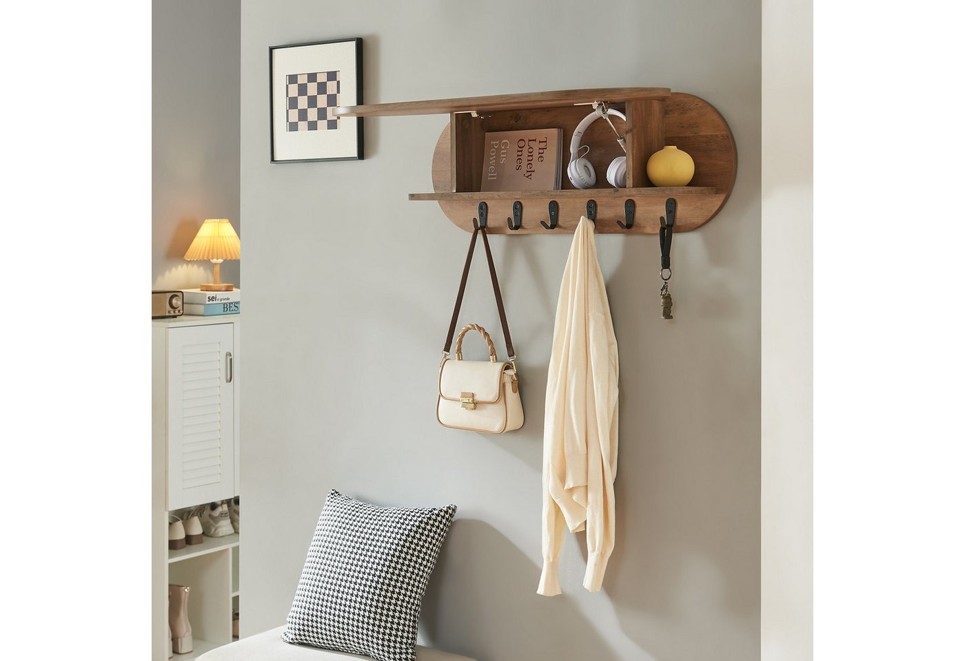 en.casa Wandgarderobe, »Vilkön« mit Ablagefach 6 Haken 80x16x30 cm Walnussoptik en.casa Wandgarderobe, »Vilkön« mit Ablagefach 6 Haken 80x16x30 cm Walnussoptik von en.casa