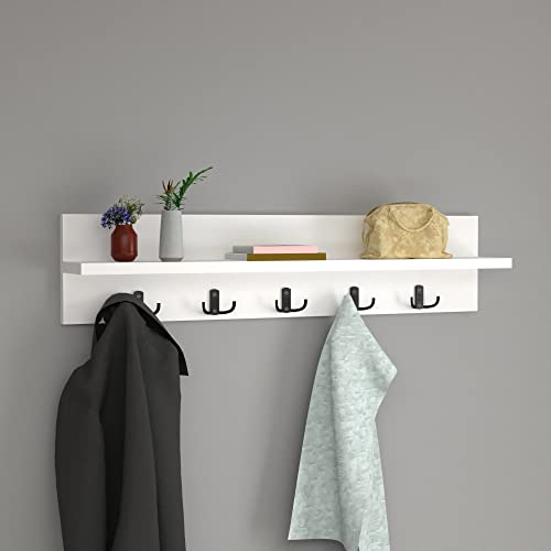 [en.casa] Wandgarderobe Hammarö mit 10 Garderobenhaken Weiß Garderobenleiste Flurgarderobe mit Ablage Hakenleiste Jackenhalter Hutablage von [en.casa]