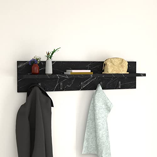[en.casa] Wandgarderobe Hammarö mit 10 Garderobenhaken schwarze Marmor-Optik Garderobenleiste Flurgarderobe mit Ablage Hakenleiste Jackenhalter Hutablage von [en.casa]