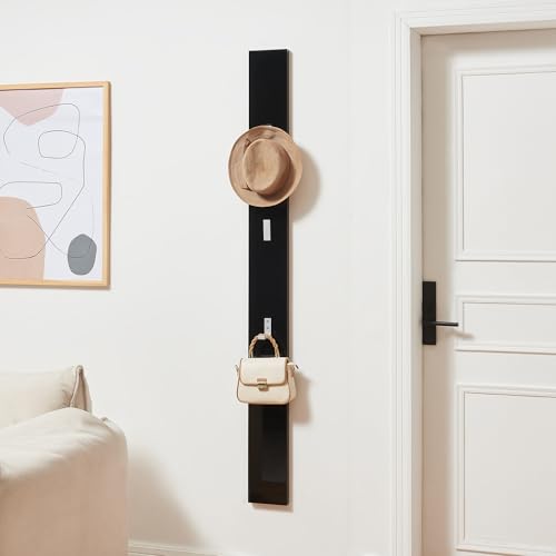 [en.casa] Wandgarderobe Hansnes 165 cm Schwarz mit 3 ausklappbaren Kleiderhaken Elegante Flurgarderobe Platzsparende Hakenleiste Garderobenpaneel Hochglanz von [en.casa]