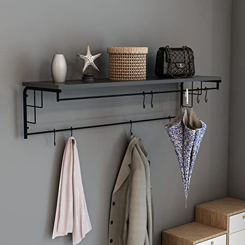 [en.casa] Wandgarderobe Ølstykke mit einer Garderobenstange Wandregal 110 x 30 x 27 cm aus Metall und Spanplatte für Eingang Flur Schlafzimmer Wohnzimmer Schwarz von [en.casa]