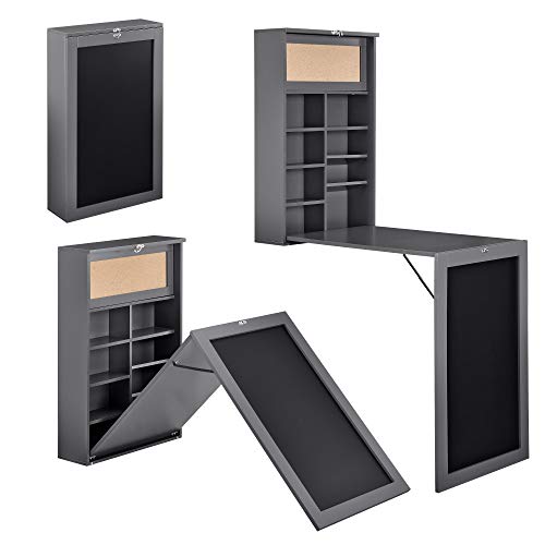 [en.casa] Wandklapptisch Kläppen Wandschreibtisch Küchentisch Schreibtisch mit Regal klappbar platzsparend Dunkelgrau von [en.casa]