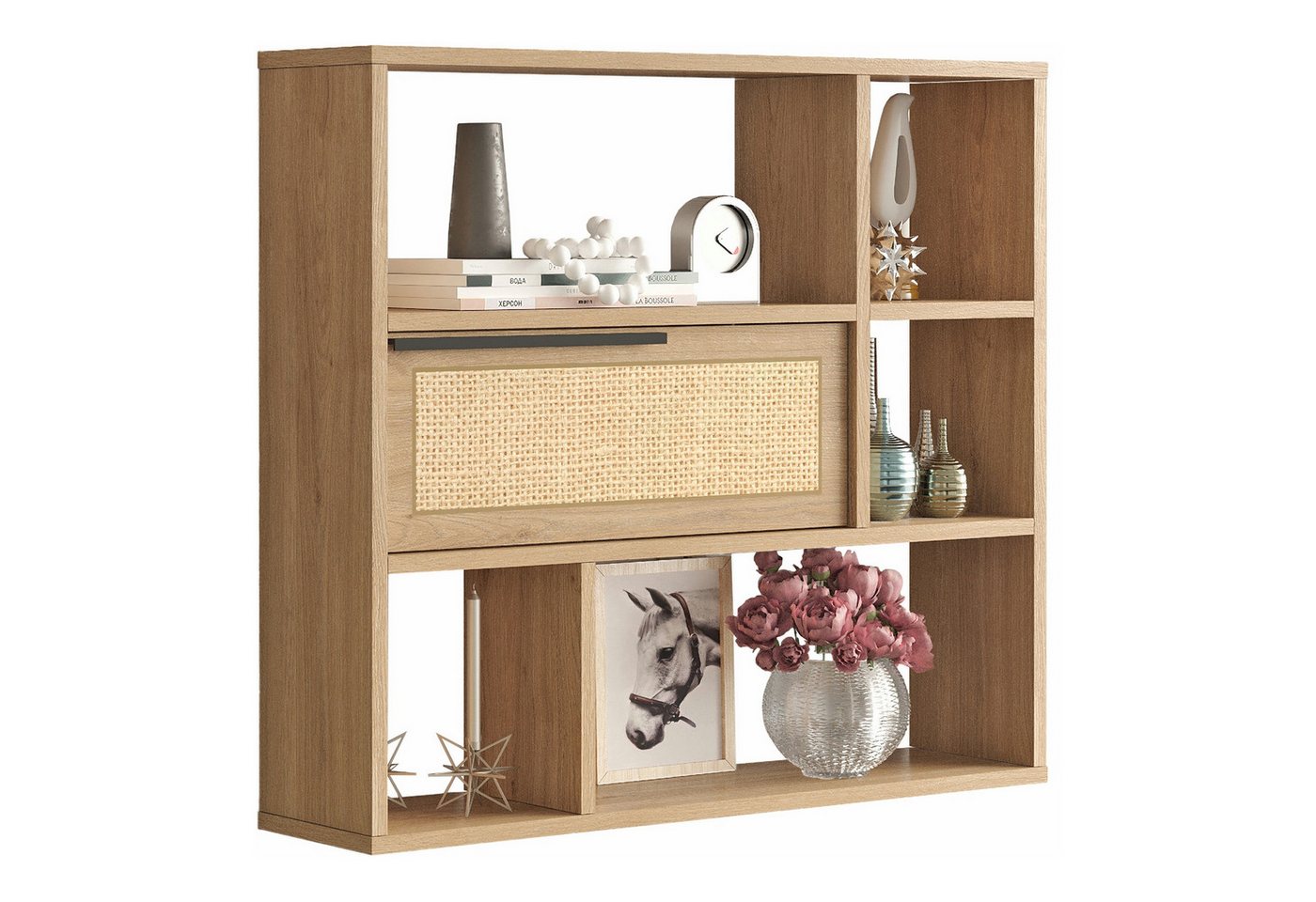 en.casa Wandregal, »Piteå« 90x22x81cm Eiche/Rattanoptik von en.casa