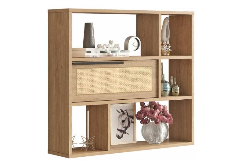 en.casa Wandregal, »Piteå« 90x22x81cm Eiche/Rattanoptik von en.casa