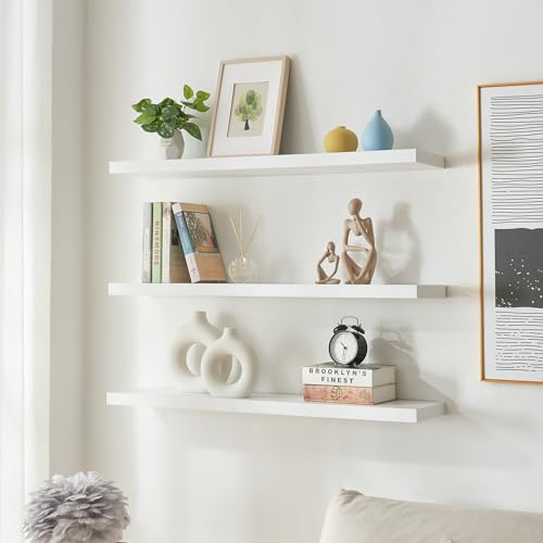 [en.casa] Wandregal 2er Set Stranda Regal Hängeregal Schweberegal 100 x 20 x 4 cm Wandboard Bilderleiste Regalbrett belastbar bis zu 5 kg Schwebendes Regal Wandablage Weiß von [en.casa]