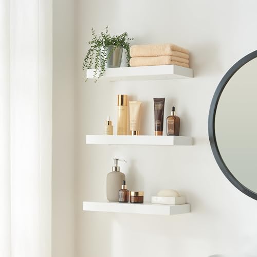 [en.casa] Wandregal 2er Set Stranda Regal Hängeregal Schweberegal 40 x 17 x 4 cm Wandboard Bilderleiste Regalbrett belastbar bis zu 5 kg Schwebendes Regal Wandablage Weiß von [en.casa]