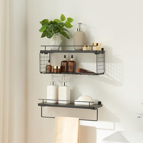 [en.casa] Wandregal 2er Set Vik mit Handtuchhalter Badregal Hängeregale für Badezimmer Schwarz Badezimmerregal Schweberegal Metallregal von [en.casa]