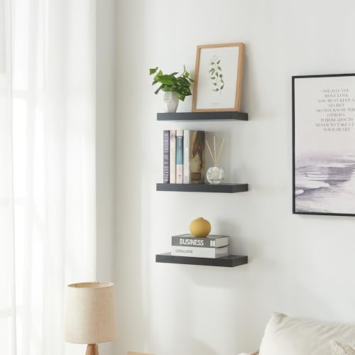 [en.casa] Wandregal 3er Set Stranda Regal Hängeregal Schweberegal 38 x 17 x 4 cm Wandboard Bilderleiste Regalbrett belastbar bis zu 5 kg Schwebendes Regal Wandablage Schwarz von [en.casa]
