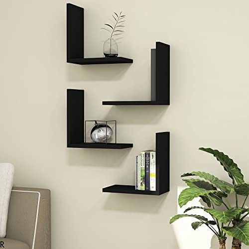 [en.casa] Wandregal Broby im 4er Set Wandboard Schweberegal in L-Form Dekoregal 30 x 30 x 16 cm Hängeregal Bücherregal für Wohnzimmer Schwarz von [en.casa]