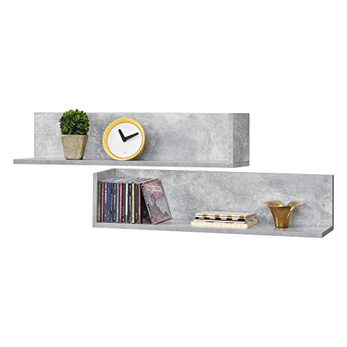 [en.casa] Wandregal Elverum 2er Set 75 x 16,5 x 16,5 cm Spanplatte Betonoptik von [en.casa]