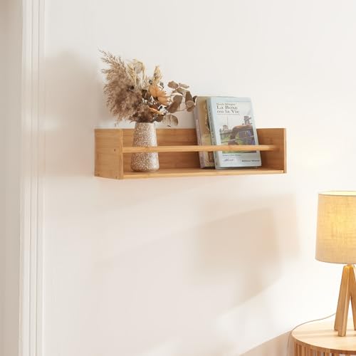 [en.casa] Wandregal Flå Küchenregal 2-in-1 Hängeregal mit Stange Bambus Wandgarderobe Badezimmerregal 60 x 20 x 15 cm Schweberegal von [en.casa]
