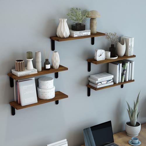 [en.casa] Wandregal Frogn 5er Set Schweberegal Wohnzimmerregal Küchenregal Hängeregal Wandablage 50 x 15 x 15 cm Holzfarben/Schwarz von [en.casa]