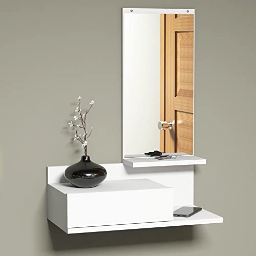 [en.casa] Wandregal Gundsø Regal hängend Weiß mit Schublade Hängeregal mit Spiegel Schweberegal Flur Wandboard von [en.casa]