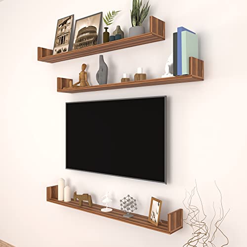 [en.casa] Wandregal Höganäs 3er Set Bücherregal für Wände Walnuss-Optik Regalbrett 120 x 15 x 12 cm Schweberegal Regal hängend von [en.casa]