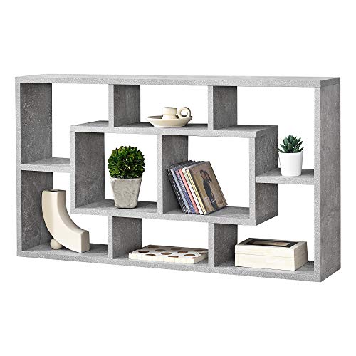 [en.casa] Wandregal Saputit 85x16x48cm Regal mit 8 Ablageflächen Bücherregal Hängeregal Büroregal Retro Betonoptik Grau von [en.casa]