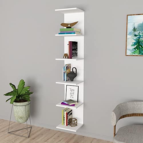 [en.casa] Wandregal Surahammar Regal Bücherregal Wandmontage 180 x 35 x 30 cm Hängeregal Schweberegal mit 6 Ablageflächen Weiß von [en.casa]