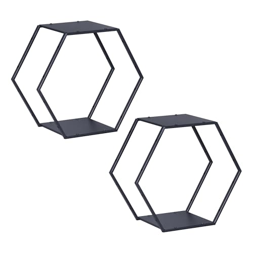 [en.casa] Wandregal Tand 2er Set Regal Wand erweiterbar Hängeregal Hexagon belastbar bis zu 3 kg Schweberegal Wanddeko Metall Schwarz von [en.casa]