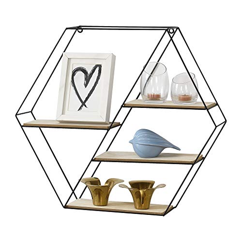 [en.casa] Wandregal Wabenförmig Schweberegal mit 4 Ablageflächen Hexagon Metallregal mit 4 Böden Hängeregal sechseckig 62 x 12 x 53 cm Schwarz von [en.casa]