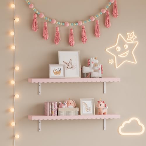 [en.casa] Wandregal für Kinder Vestnes Schweberegal Kinderzimmer Regale im 2er Set Ablagen in Wellendesign Bücherregal hängend 80 x 17 x 4 cm Cotton Candy von [en.casa]