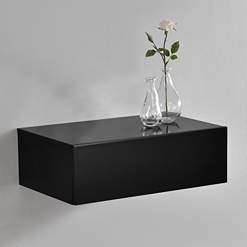 [en.casa] Wandregal Oslo mit Schublade Nachttisch schwebende Nachtkommode Hängeregal Wandboard Nachtkonsole 46x30x15cm Schwarz Hochglanz von [en.casa]