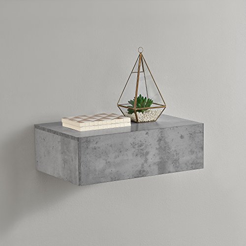 [en.casa] Wandregal Oslo mit Schublade Nachttisch schwebende Nachtkommode Hängeregal Wandboard Nachtkonsole 46x30x15cm Beton-Optik von [en.casa]