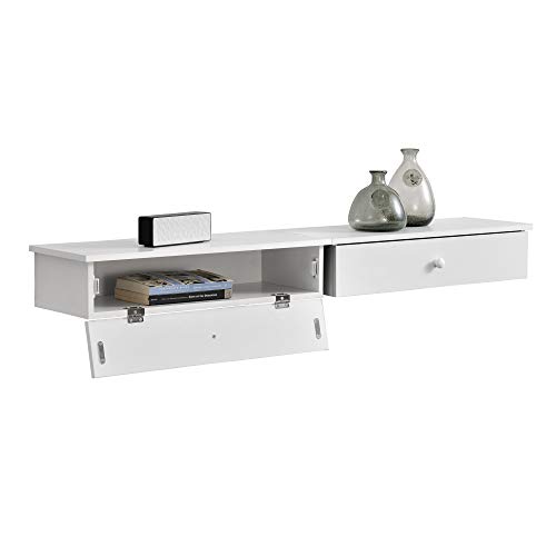 [en.casa] Wandregal mit Tür im 2er Set weiß Wand Regal Kommode Nachtkommode Nachtschrank 2X Nachttisch mit Staufach Schwebenachttisch Wandmontage von [en.casa]