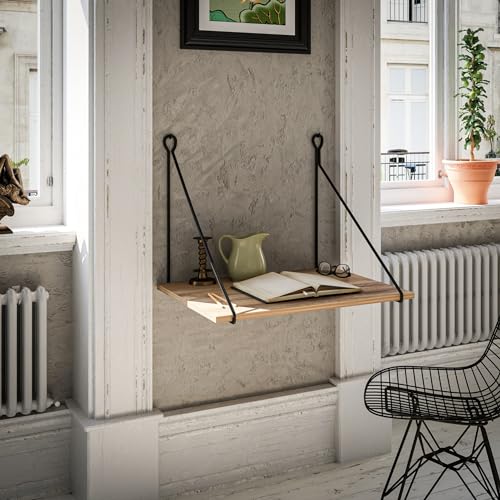 [en.casa] Wandschreibtisch Andøy Schreibtischplatte für Wandmontage 70 x 54 x 50 cm Wandsekretär mit Metallrahmen Wandkonsole Schwarz/Holz-Optik von [en.casa]