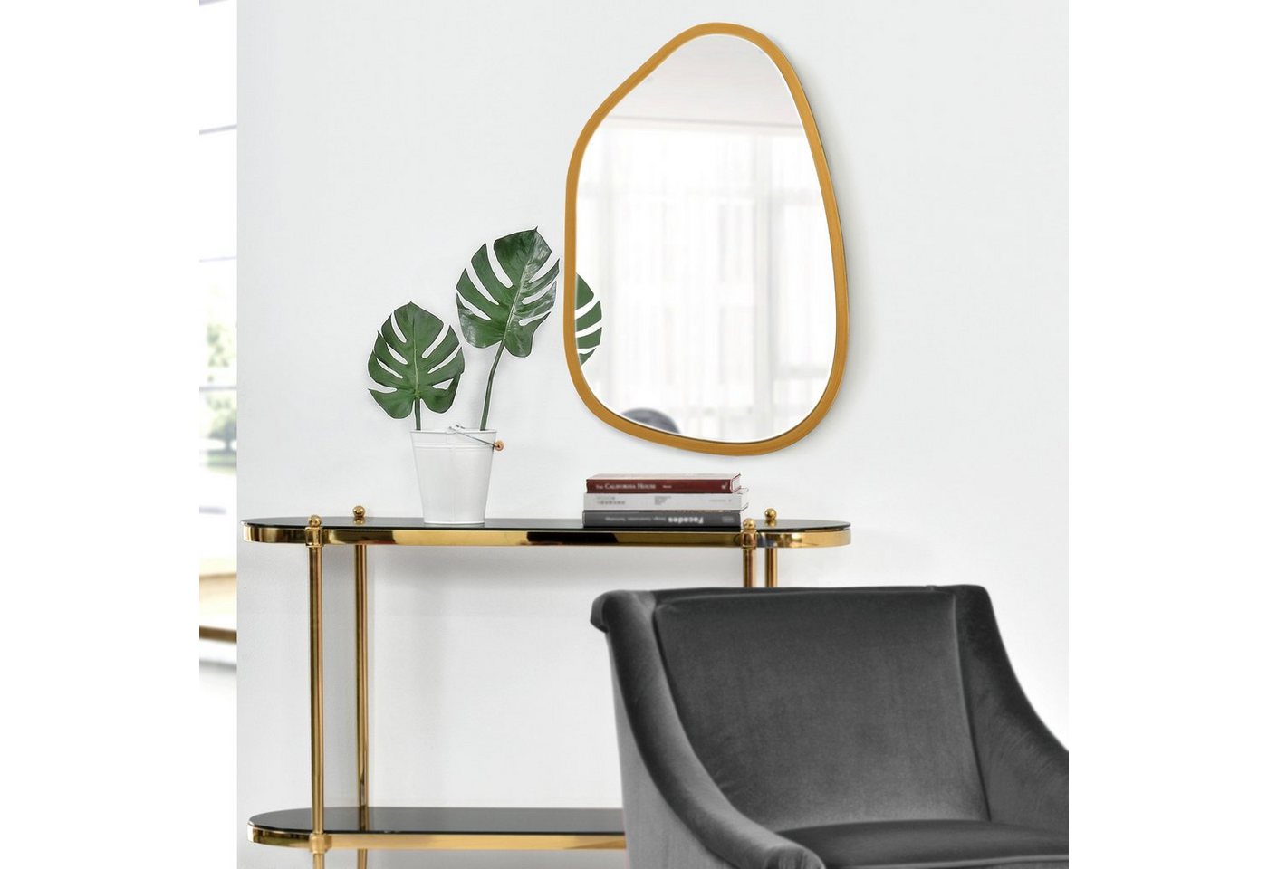en.casa Wandspiegel, »Filiano« Spiegel Gold 80x58 cm asymmetrisch von en.casa