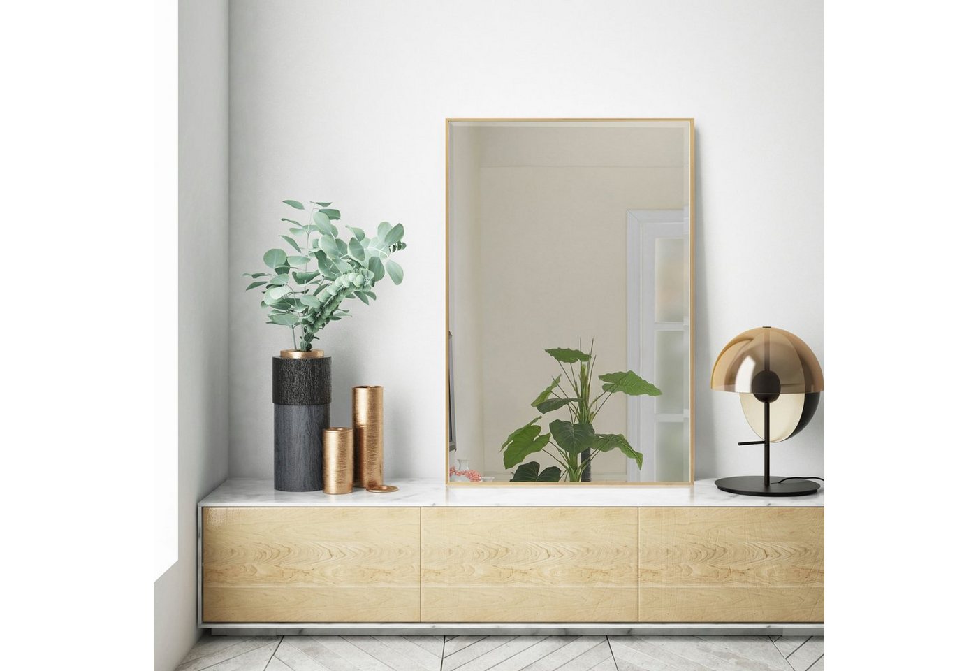 en.casa Wandspiegel, »Novoli« Spiegel Badezimmerspiegel mit Rahmen 50 x 70 cm Goldfarben von en.casa