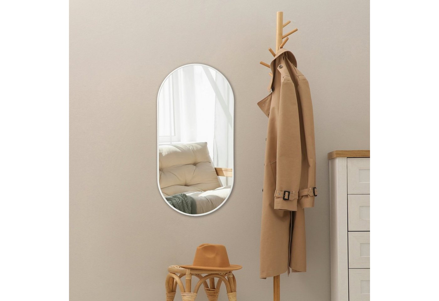 en.casa Wandspiegel, »Picciano« Spiegel mit Aluminiumrahmen oval 40x80 cm Weiß, matt von en.casa