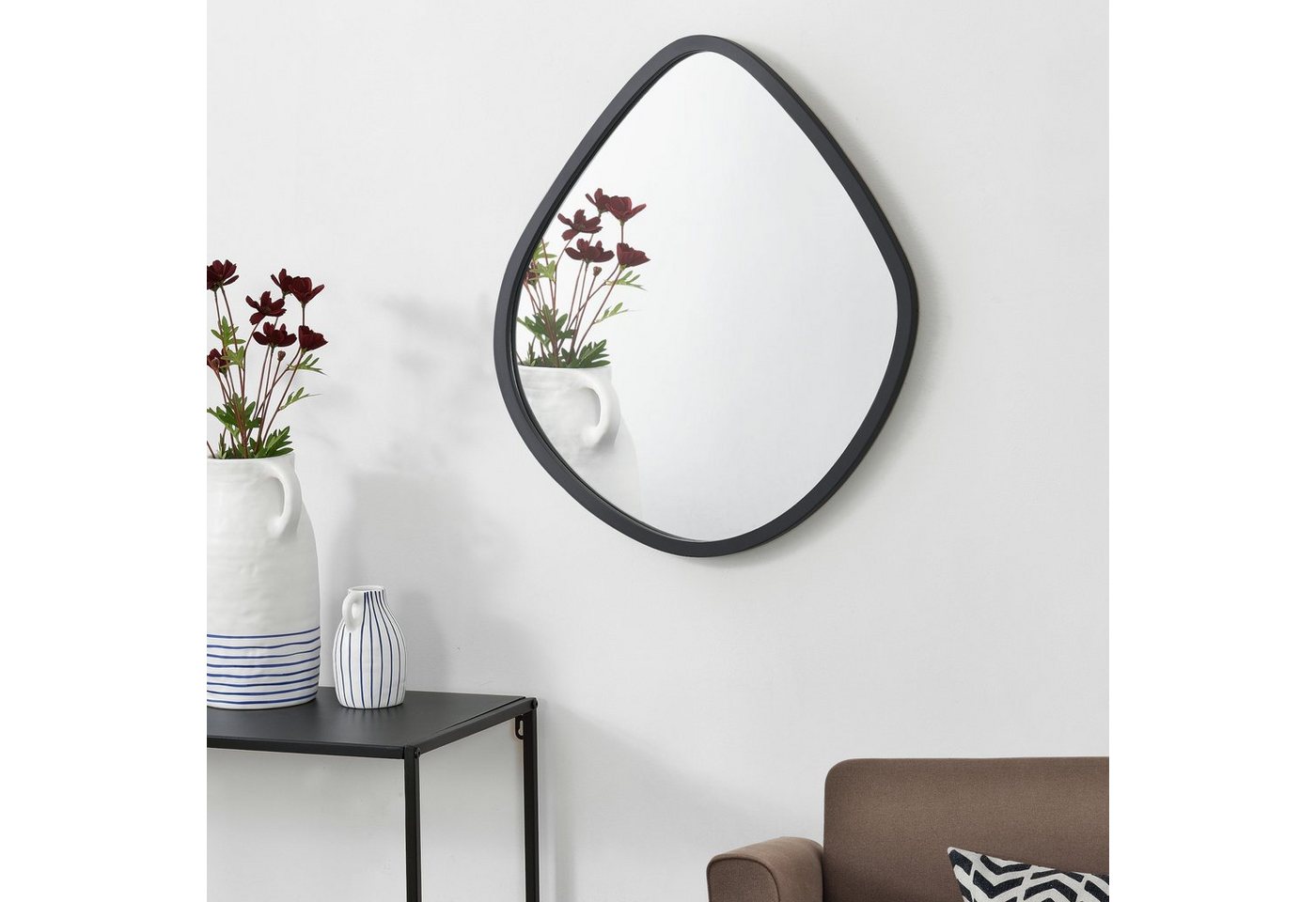 en.casa Wandspiegel, »Galatone« Spiegel schwarz, matt 64 x 60 cm von en.casa