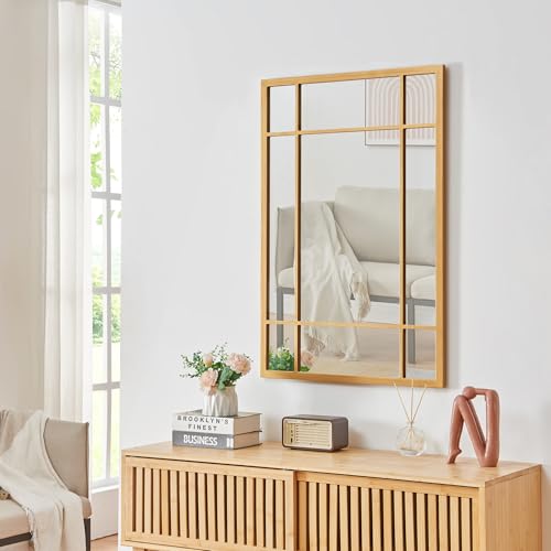 [en.casa] Wandspiegel Colobraro Fensterspiegel rechteckig 90 x 60 cm Spiegel Goldener Rahmen vertikal horizontal Fensteroptik mit Befestigungshaken Schlafzimmer Flur Wanddeko von [en.casa]