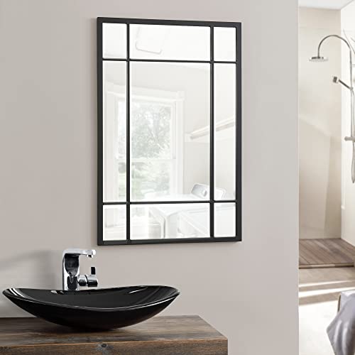 [en.casa] Wandspiegel Colobraro Fensterspiegel rechteckig 90 x 60 cm Spiegel schwarzer Rahmen vertikal horizontal Fensteroptik mit Befestigungshaken Schlafzimmer Flur Wanddeko von [en.casa]