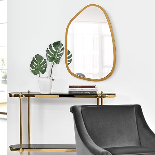 [en.casa] Wandspiegel Filiano 80x58 cm Spiegel mit MDF Rahmen Gold Asymmetrisch zum Aufhängen für Bad, Flur, Wohn- und Schlafzimmer modernes Design von [en.casa]
