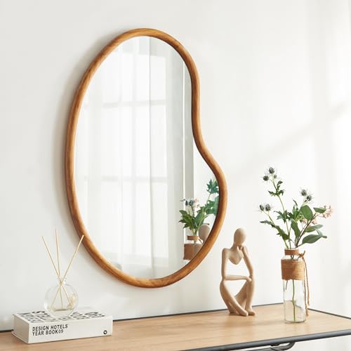 [en.casa] Wandspiegel Jokioinen Spiegel hängend mit Holzrahmen Eiche-Optik 75 x 55 cm Flur Badspiegel zum Aufhängen Dekoration Hängespiegel Freiform von [en.casa]