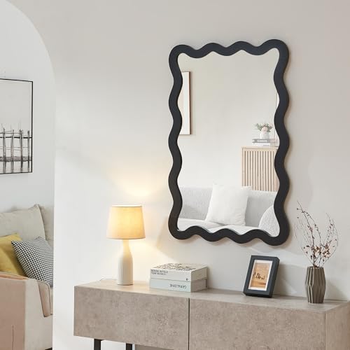 [en.casa] Wandspiegel Koster Spiegel hängend mit Rahmen in Wellenform 90 x 60 cm Hängespiegel Badspiegel zum Aufhängen Dekoration Flur Schwarz von [en.casa]