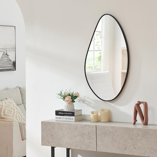 [en.casa] Wandspiegel Orland Spiegel hängend mit Rahmen in Tropfenform 82 x 46 cm Hängespiegel Badspiegel zum Aufhängen Dekoration Flur Schwarz von [en.casa]