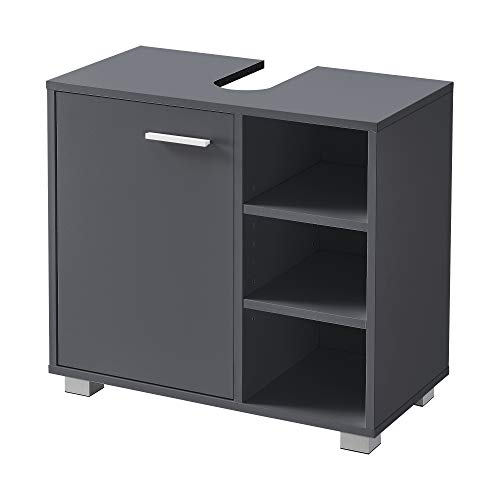 [en.casa] Waschbeckenunterschrank 56 x 60 x 31 cm Badezimmerschrank mit Siphonausschitt Badschrank mit Schranktür 3 Ablagefächern Dunkelgrau von [en.casa]